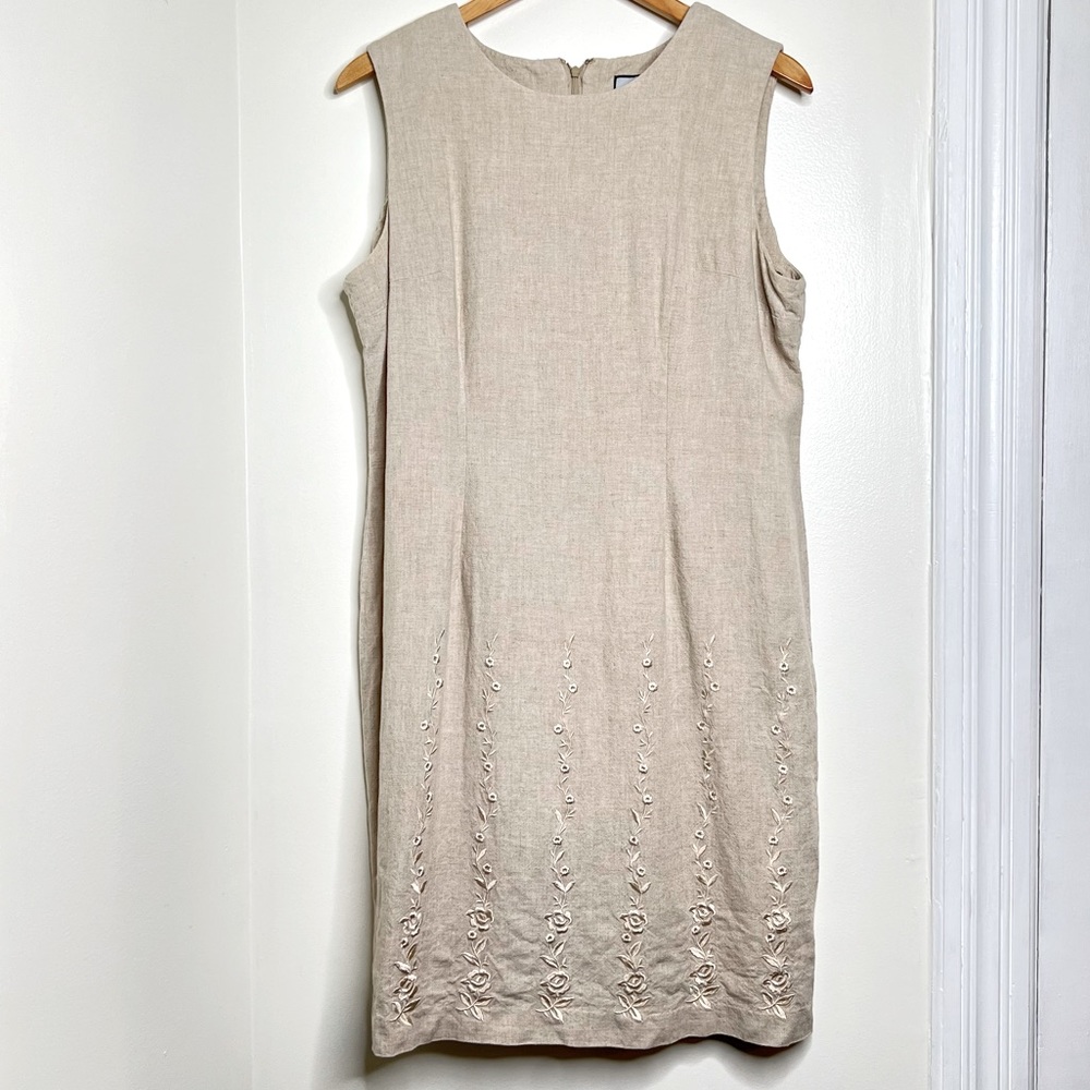 Bice by Sag Harbor Beige Linen Blend Dress Woman’s Size Large Sleeveless Neutral